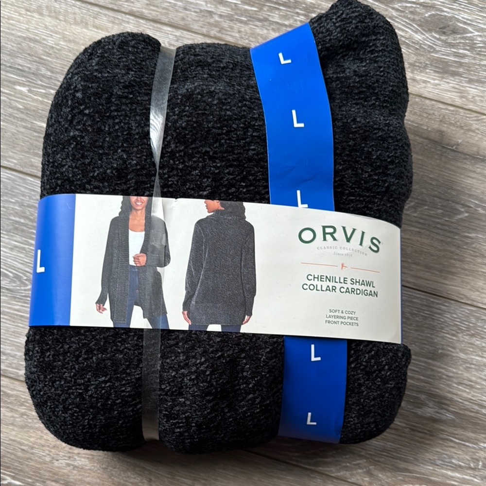 Orvis Black Chenille Shawl Collar Sweater
